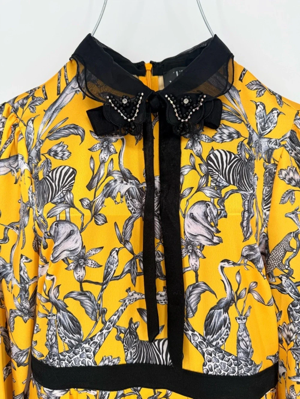 Retro Yellow Animal Safari Midi Dress Beaded Medium WhimsiGoth Academia THE MOON - Picture 4 of 16